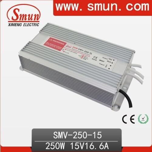 250W 15V 16.6A Outdoor Waterproof IP67 Switching Led Driver Led Power Supply With CE RoHS SMV-250-15