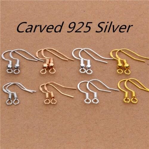 50pcs/lot Carven 925 Silver Copper Ear Wires Wholesale Earrings Hook for DIY Jewelry Earrings Making Supplies Accessories