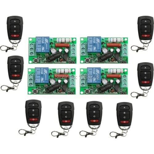 RF Wireless 220V 10A 1CH Remote Control Switch 4 Receiver& 8 Transmitter 315/433 MHZ Smart Home Switch