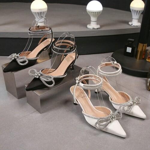 Star Style Glitter Rhinestones Silk Women Pumps Crystal bowknot Satin Spring Autumn Lady Shoes High heels Party Prom Shoes