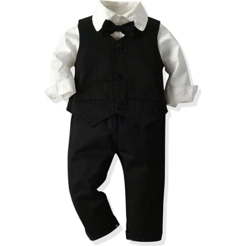 Boy Black Vest Bow Tie Suit Clothes 1 2 3 4 Years Newborn Formal kids Gentleman Dresses Children Outfits