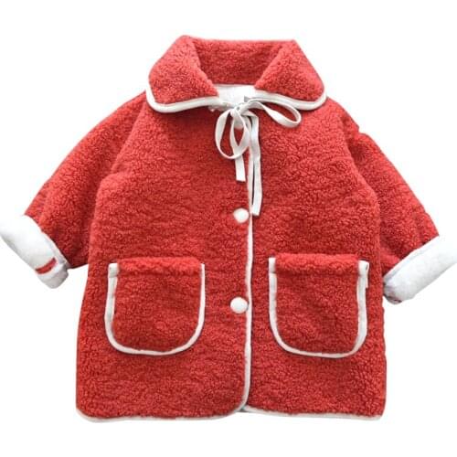 Girls long woolen coat children winter plus plush thick cotton-padded coat