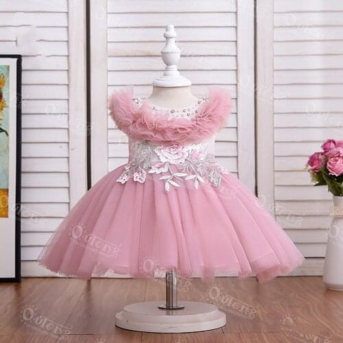 Flower Girl Elegant Birthday Puffy Dress Children Bridemaid Wedding Dresses Kids Tutu Tulle Ball Gown Fancy Girls Bead Vestidos