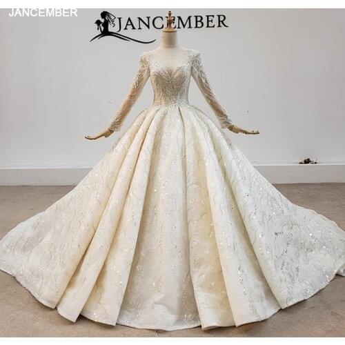 HTL1632 Luxurious And Elegant Charming Deep V-Neck Wedding Dress 2020 Ball Gowns Long Sleeve Appliques Sequined