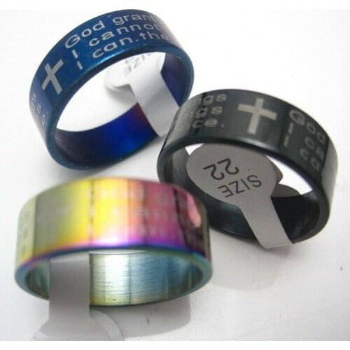 MIXMAX 30 pcs rings English Words Jesus Cross god Lords Prayer Stainless Steel Band Rings for men women jewelry