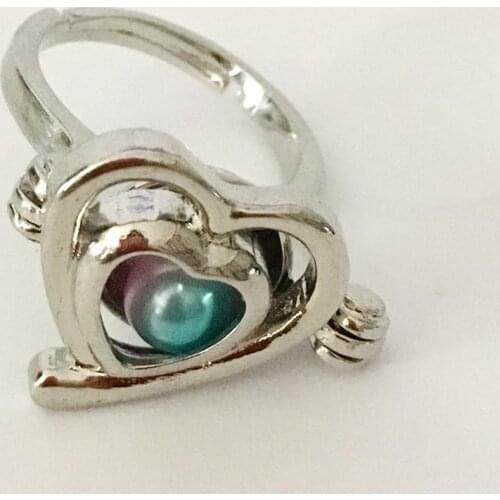 {Cage Ring} Heart Love Shape Ring Can Open to Put 5-6.8MM Bead with Adjustable Ring Size