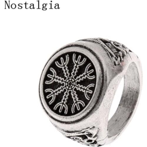 Viking Ring Mammen Style Runic Compass Male Black Antique Silver Plated Slavic Scandinavian Norse Viking Jewelry Rings Men