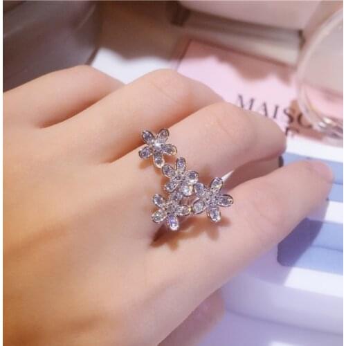 Fashion Elegant Original 925 Sterling Silver Rings for Women Dazzling Flower Open Ring Zircon ANNIVERSARY SALE Bijoux