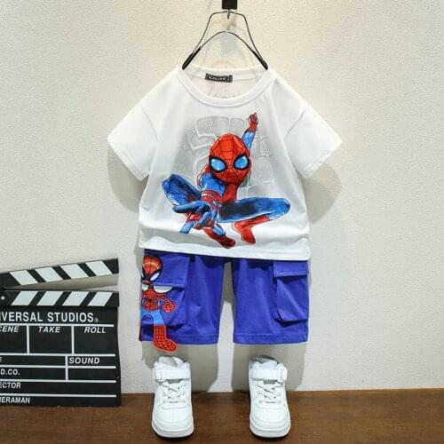 Disney Marvel Spider-Man The Avengers Boys Short Sleeve Summer Suit New Korean Version Of Childrens Two - piece Baby Thin