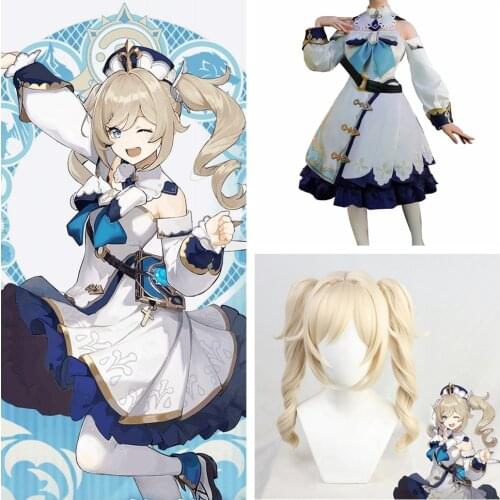 Genshin Impact Cosplay Costume Game Project Barbara Girl Princess Dress Maid Clothes Anime Wig Lolita Pantry Christmas Gifts