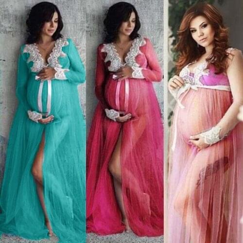 Summer Maternity Long Sleeve Dresses Nursing Sexy Lace Pregnant Long Maxi Dress Women Pregnancy Dresses For Photography dress