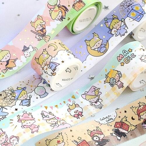 Mengtai Flying Academy Series Masking Washi Tape Cute girl Decorative gilding Adhesive Tape Diy Scrapbooking Sticker Label