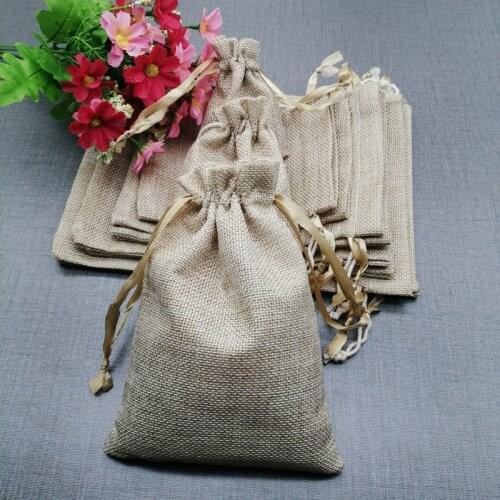 10pcs Fashion Jewelry Bag Jute Cloth Storage Bag Linen Sack Jute Bags Drawstring Pouch Gift Packaging Bags for Business Clothes