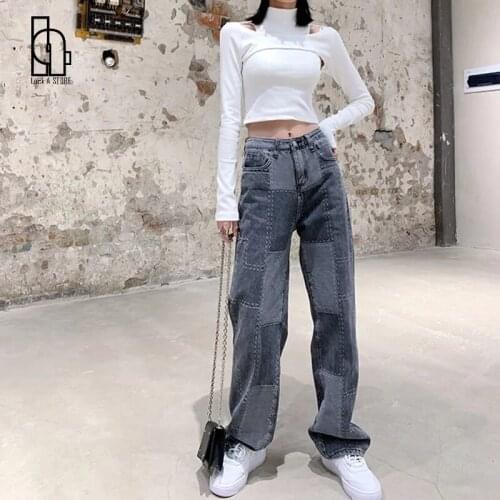 Fashion Nostalgia Womens Jeans 2021 Denim Pants Streetwear High Waist Jeans For Women Vintage Straight Harajuku Cargo Pants