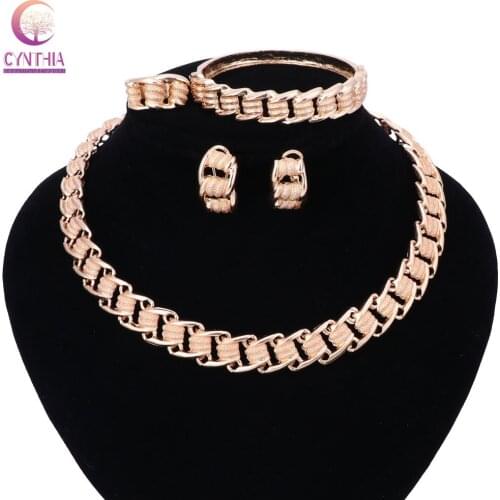 Fashion African Jewelry Set Nigerian Wedding Gold Color Beads Jewelry Set Bridal Necklace Earrings Bracelet Ring Party Sets