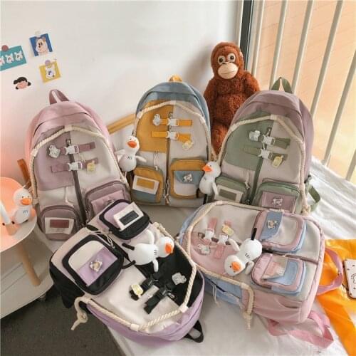 Fashion Womens Backpack Nylon Waterproof Schoolbag For Girls Japanese Cute Contrast Color Large-capacity Travel Backpack