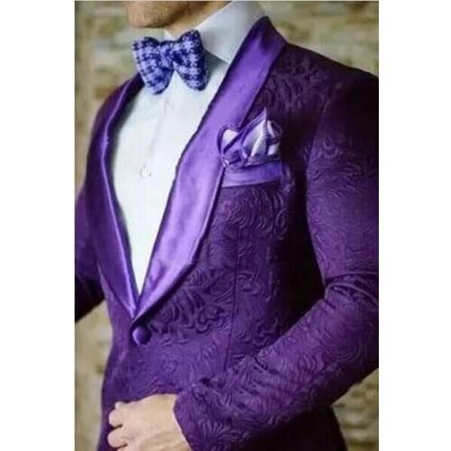 2017 Latest Coat Pant Designs Purple Floral Men Wedding Suits Slim Fit 2 Piece Tuxedo Custom Suit Groom Prom Blazer Masculino