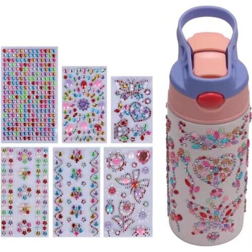 Children Water Bottle Rhinestone Art Stickers - DIY Craft Kits For Teens Girl - 12 OZ BPA Free Stainless Steel Insulated Mug