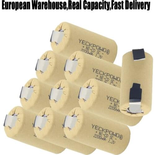 2200mAh NICD akkus sub C battery SC batteries rechargeable 1.2V akkumulator soldering tape welding tabs for screwdrivers