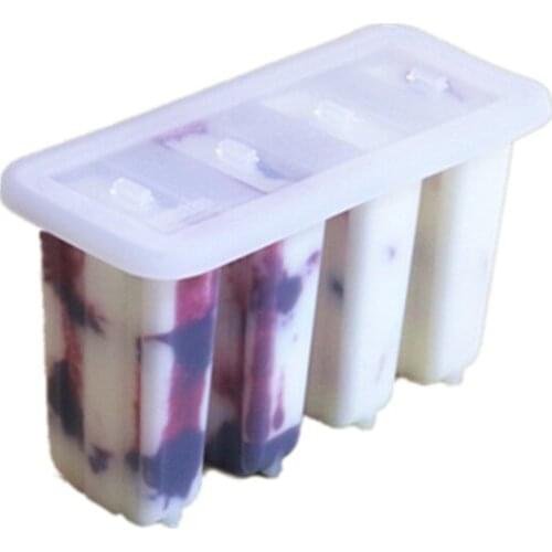 Summer New Arrival Ice Cream Tools 4-Cavity Popsicle Molds For Ice Cream White Food Grade Plastic With Lid Free 50 Wooden Sticks