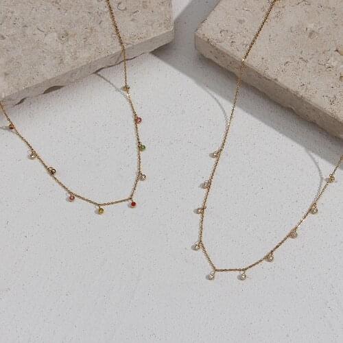 New Arrival Hot Trendy Stainless steel Gold Plated ZirconLittle Pendant Colorful WhiteThin O Chain Necklace For Women