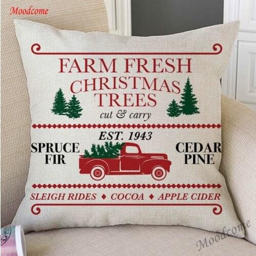 Merry Christmas Decoration Farm Fresh Christmas Tree Truck Nordic Sofa Throw Pillow Case Cotton Linen Xmas Art Car Cushion Cover