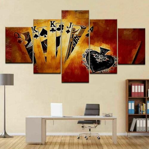 Poker Playing Cards Black 5 Pieces Canvas Picture Print Wall Art Canvas Painting Wall Decor for Living Room Poster No Framed