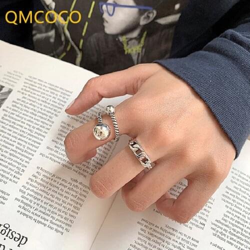 QMCOCO Simple 925 Silver INS Fashion Exquisite Vintage Womens Ring Geometry Ring For Woman Birthday Party Jewelry Gift