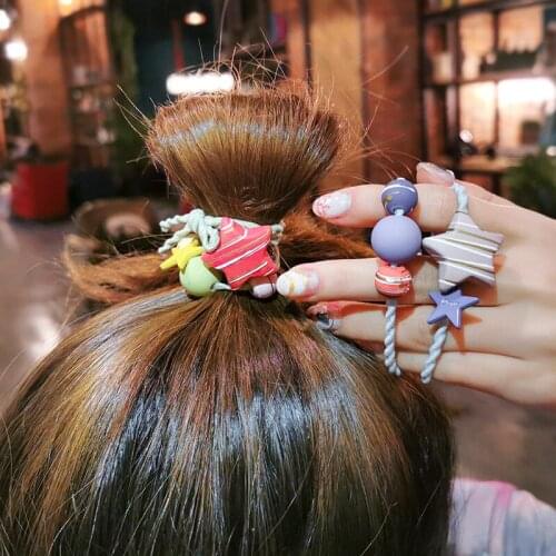 Women Fashion Striped Star Hair Ropes Girl Heart Cute Round Ball Beaded Hair Ties