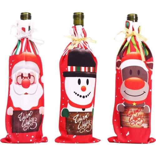 Christmas Wine Bottle Decor Set Santa Claus Snowman Deer Bottle Cover Clothes Kitchen Decoration for New Year Xmas Dinner Party