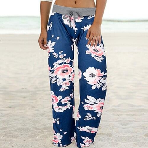 Spring Autumn Pants Womens Printed Trousers Casual Elastic Waist Pantalon Female Drawstring Sweatpants Wide Leg Pants