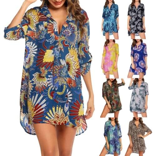 Chiffon Tunic For Womens Swimsuit Beach Cover Up Shirt Bikini Beachwear Bathing Suit Beach Dress Casual Vintage Kimono Cardigan