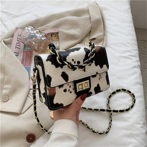 Cow Pattern Crossbody Bags Lady Trendy Travel Chain Handbags Zebra Printed PU Leather Shoulder Messenger Bag for Women 2021