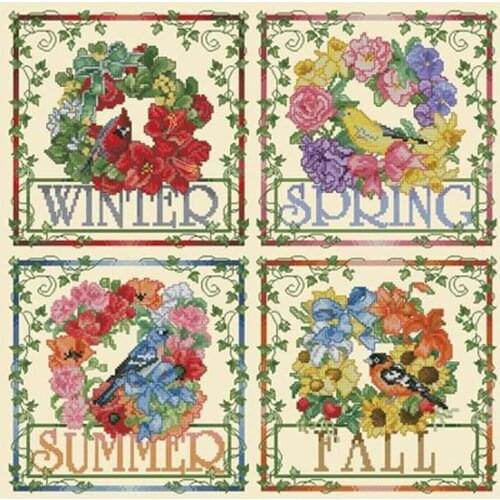 Four seasons garlands and birds patterns Counted Cross Stitch 11CT 14CT 18CT DIY Cross Stitch Kits Embroidery Needlework Sets