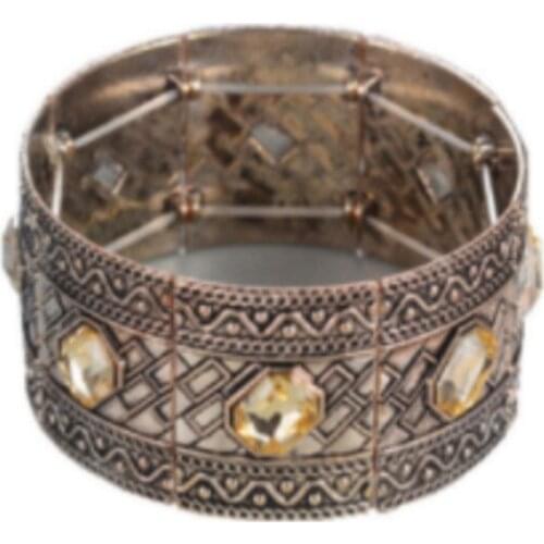 High-ranking Crystal Bracelets & Bangles Bohemia Charm Stretch Adjustable Vintage Marcasite Wide Bracelet For Women Jewelry Gift