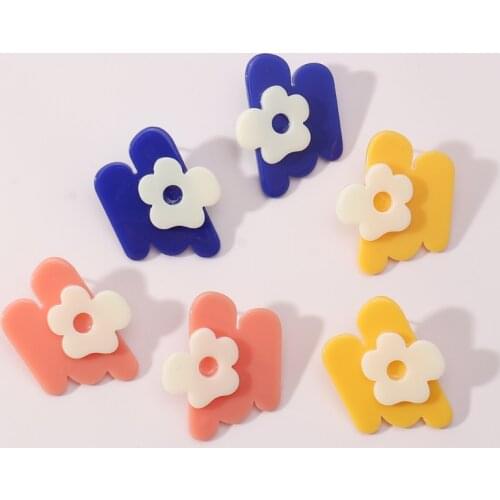 Japan and South Korea retro hit color geometric irregular earrings female exaggerated trend fashion flower earrings