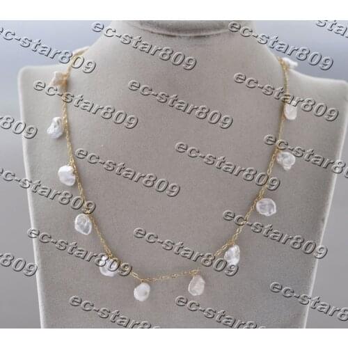 Z11175 18" 11mm Baroque White Lamina KESHI Pearl Chain Necklace Choker Fine Women Fine Jewelry