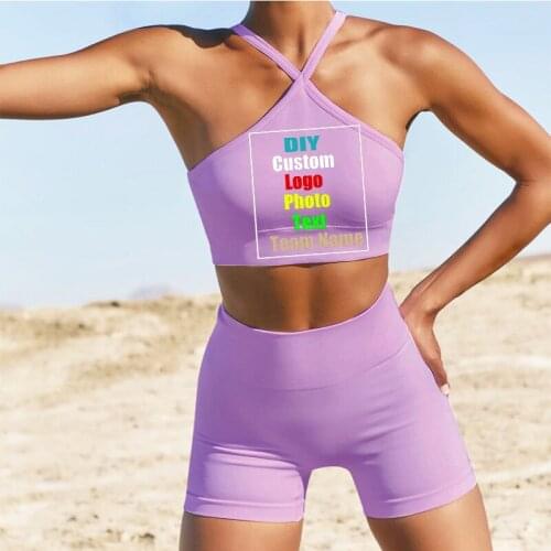 Customize your picture LOGO European and American womens solid color camisole casual hot pants yoga suit two-piece suit
