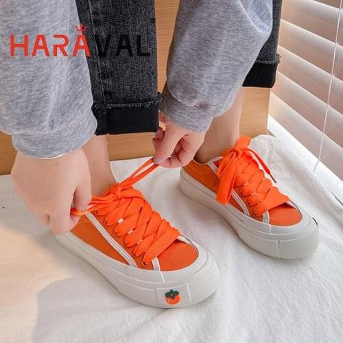 HARAVAL Women Sneakers Shoes Thick Bottom Canvas Solid Lace Up Organe Round Toe Adult Spring Autumn Comfortable Shoes Women M13