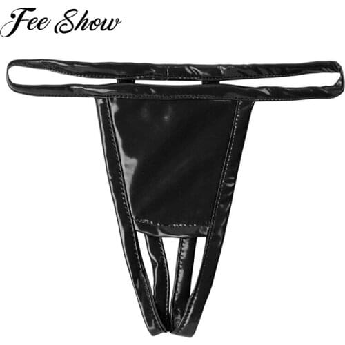 Womens Sissy Panties Low Waist G-string Thongs Micro T-back Underwear Lingerie Crotchless Briefs Latex Patent Leather Underpants