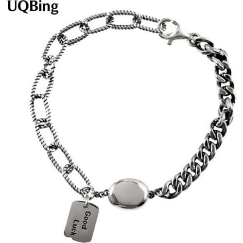 925 Sterling Silver Square Charms Letter Women Bracelets Korean Style Retro Glossy Small Coin Chain Bracelet Female Jewelry