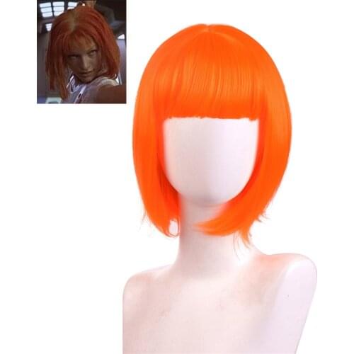 Takerlama The Fifth Element Cosplay Leeloo Short Wig Womens Orange Bob Costume Hair Halloween Party Headwear Props