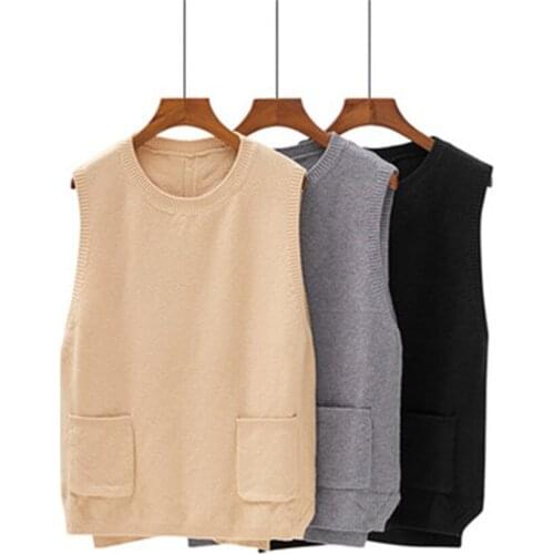 Women Vest Sweater 2020 Fashion Knitted Sweater Loose Vintage Female Waistcoat Chic Oversize Sweater Tops Women Clothes Outfit