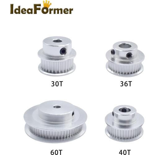 GT2 Timing Pulley 30 36 40 60 Tooth 2GT Aluminium Synchronous Wheel Bore 5mm 6.35mm 8mm For 3D Printer Parts Width GT2-6mm Belt