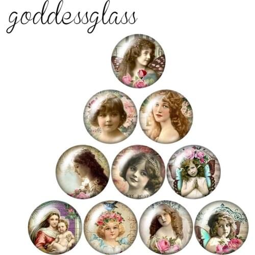 New Vintage Virgin Mary Angel Baby 10pcs 12mm/18mm/20mm/25mm Round photo demo glass cabochon flat back Making findings ZB0976
