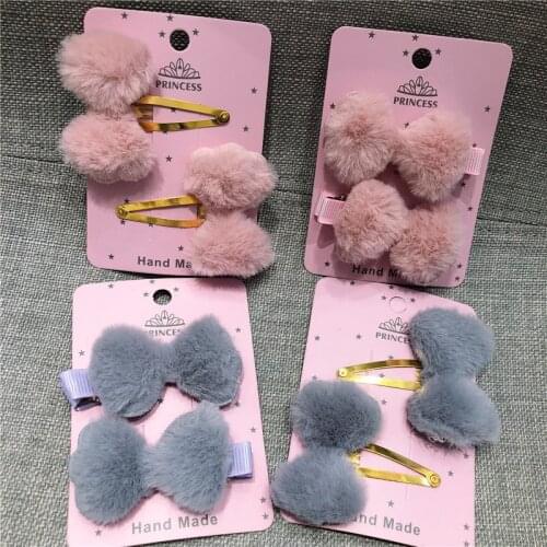 2pcs/set Hair Clip Pink Plush Non-woven Metal Barrette Headwear BB Hairpin Hair Accessories Chaim Trinket For Girl Birthday Gift