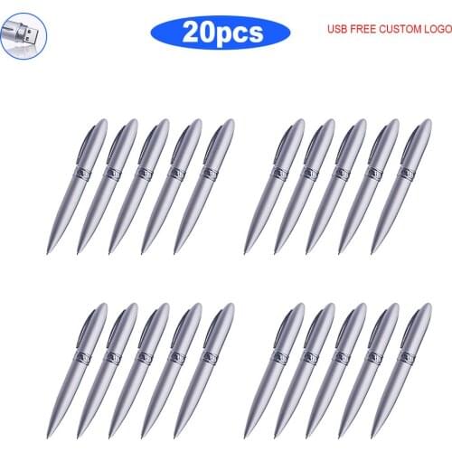 20pcs/lot Metal Usb Flash Drive 128GB 64GB 32GB 16GB 8GB 4GB usb Stick waterproof Custom logo Ballpoint pen u disk For wedding
