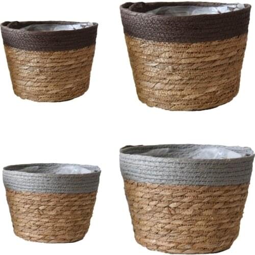2021 New Nordic Handmade Straw Laundry Picnic Toy Storage Basket Macrame Flower Pot Cover