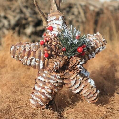 8" Christmas Tree Satr Pendant Ornament Snowy Pine Cone Xmas Tree Ornaments Hanging Rustic Decoration with Snow Berries Pinecone