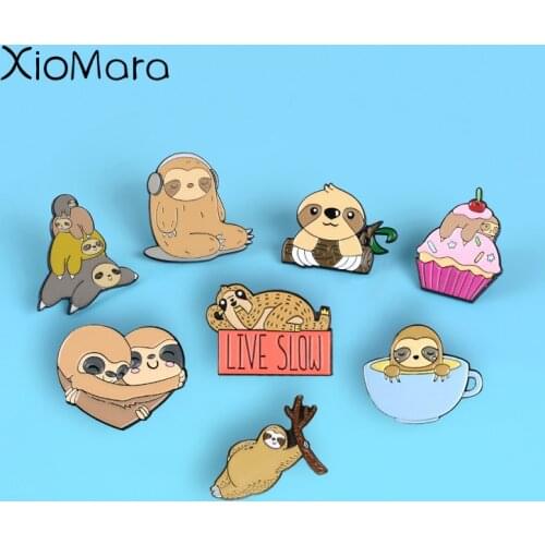 8 Styles Adorable Cute Sloth Koala Pin Cake Lazy Animal Flash Enamel Badge Denim Bag Cartoon Jewelry Kids Gift Brooch Lapel Pins